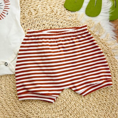 Conj. Body Leãozinho e Short Listrado - Off White 
